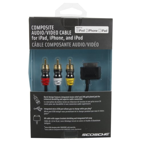 Scosche IPAV SneakPEAK Audio/Video Cable for iPad,iPod and iPhone - Synchronization Software - Retail Packaging - Black