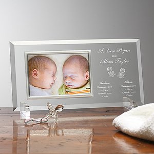 Personalized Twin Baby Picture Frame - Engraved Glass Baby Frame