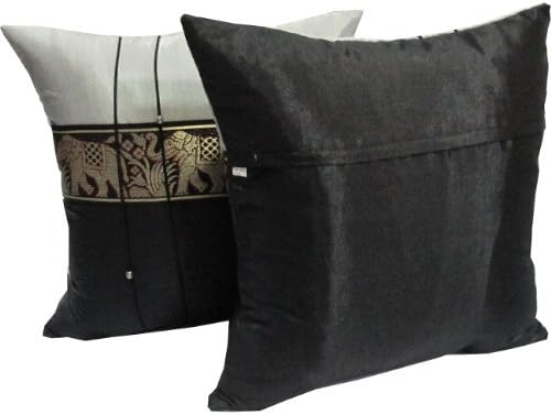 "HelloThailand" (DOUBLE) 2 BEAUTIFUL BIG ELEPHANT THROW CUSHION COVER/PILLOW CASE HANDMADE BY THAI SILK AND COTTON FOR DECORATIVE SOFA, CAR AND LIVING ROOM SIZE 16 X 16 INCHES