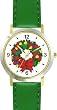 Christmas Wreath No.1 Christmas Theme - WATCHBUDDY&reg; DELUXE TWO-TONE THEME WATCH - Arabic Numbers - Green Leather Strap-Women's Size-Small