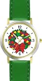 Christmas Wreath No.1 Christmas Theme - WATCHBUDDY&reg; DELUXE TWO-TONE THEME WATCH - Arabic Numbers - Green Leather Strap-Women's Size-Small