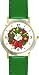 Christmas Wreath No.1 Christmas Theme - WATCHBUDDY&reg; DELUXE TWO-TONE THEME WATCH - Arabic Numbers - Green Leather Strap-Women's Size-Small