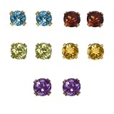 10k Yellow Gold 5 Piece Individually Boxed 3mm Round Amethyst, Blue Topaz, Citrine, Garnet and...