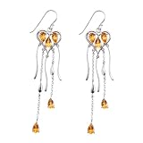 EXP Sterling Silver Citrine Heart Dangle Earrings with Hanging Pendants
