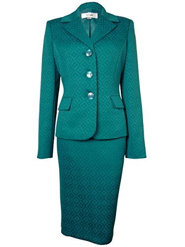 Le Suit Peacock Women's Jaquard Three-Button Skirt Suit