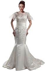 Satin Short Sleeves Mermaid Wedding Dress  with a Court Train 