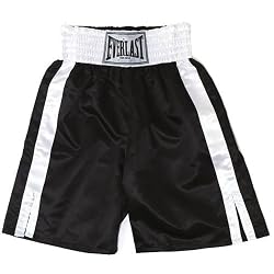 Everlast Boxing Trunks - 12 inch inseam - Satin - Black w/ White Trim by Everlast