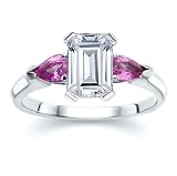 1.50 CT EMERALD DIAMOND W PEAR PINK SAPPHIRE RING 18K