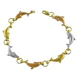 10 Karat Tri-Color Gold 7 Inch Dolphin Bracelet