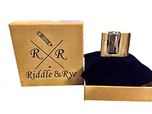 Wooden Colored Pencil Sharpener - High Quality Metal Alloy - Gives You The Perfect Sharp Point - Perfect For Colored Pencils - Adult Coloring Books (By: Riddle & Rye)