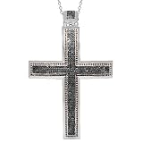 10K White Gold Mens Diamond Cross Pendant with Black and Red Diamonds 9.00 Ctw