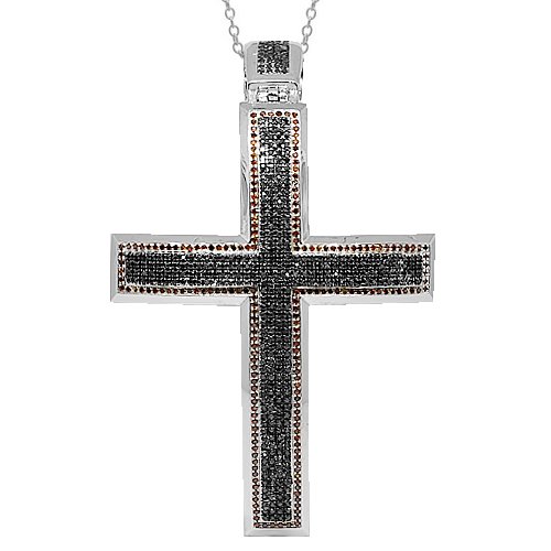 10K White Gold Mens Diamond Cross Pendant  Black
