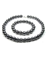Blue Pearls - Black Hematite Gem Necklace and Bracelet Set - BPS 0220 Y