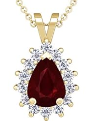14K Yellow Gold Pear Cut Ruby And Round Diamond Pendant
