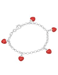 Unicornj Sterling Silver Childrens Bracelet with Red Heart Charms