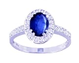 14K Yellow or White Gold Small Oval Gemstone and Diamond Engagement Ring-Blue Sapphire-full, half sizes from 5-8.5
