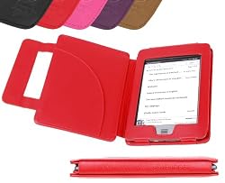 DURAGADGET Red Genuine Leather Book Style Case/Cover With Magnetic Clasp For Amazon's New Kindle TOUCH, Wi-Fi, 6" E Ink Display (Latest Generation)