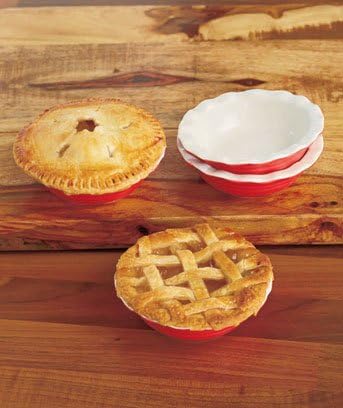 Set of 4 Mini Christmas Holiday Red Stoneware Pie Pans 4" Diameter X 1-1/4", Each