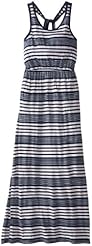 Girls Sleeveless Striped Print Linen/Polyester Maxi Dress 