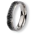 Black Enamel Ridged Edge Polished Titanium Ring (6.0 mm) - Sizes 6-13