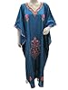 Boho Caftan Blue Poly Silk Kashmir Crewel Embroidered Kaftans XXL