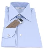 Mens Luciano Barbera Light Blue Striped Barrel Cuff Dress Shirt - Size 17 (EUR 43) - 34/35