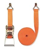 Produkt-Bild: Braun Spanngurt 4000 daN, zweiteilig, Farbe orange, 8 m L&auml;nge, 50 mm Bandbreite, mit Ratsche und Spitzhaken