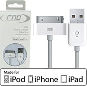 RND Power Solutions white long sync & charge (6ft) cable made for Apple (iPad / iPhone / iPod). Our cable is APPROVED by Apple, is Bumper and Case compatible, and meets/exceeds Apple's high manufacturing/quality standards and is in Retail Packaging