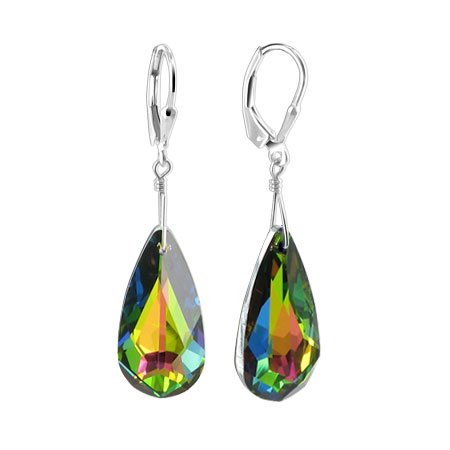 Made with Swarovski Elements® Vitral medium Crystal Sterling Silver Leverback 1.5" Dangle Earrings
