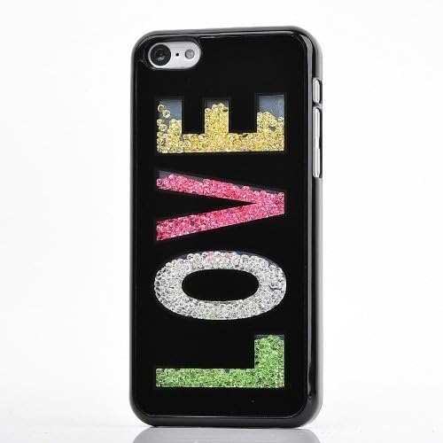 iPhone 5 Case,Nice Green (TM) Deluxe Hard Bling Colorful Moving Diamond Rhinestone Shell Durable Crystal Back Case Cover for Apple iPhone 5 5S 5G (Black Love)