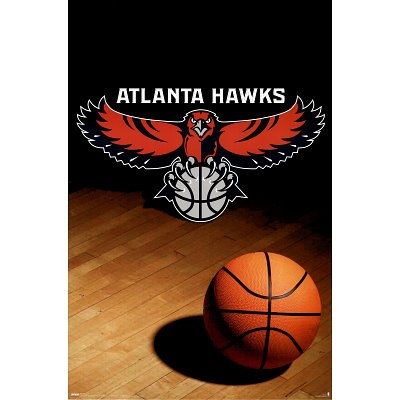Professionally Framed Atlanta Hawks (Logo, Basketball) Sports Poster Print - 24x36 with RichAndFramous Black Wood Frame