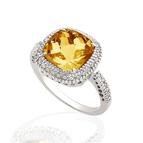 BEAUTIFUL GENUINE CITRINE & DIAMOND RING 14K by 