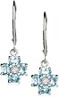 14k White Gold Blue Topaz Floral Lever Back Earrings