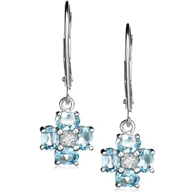 Click here to buy 14k White Gold Blue Topaz Floral Lever Back Earring by Amazon.com Collection.