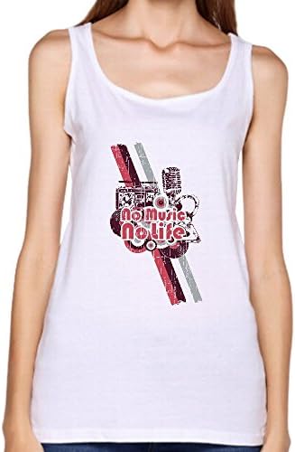 Women's No Music No Life Personality Tee Short Sleeves Sleeveless Fashion White L