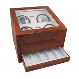 Heiden Design Quad Watch Winder with Drawer - Burl Wood