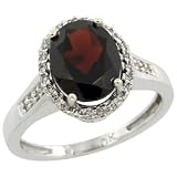2 Carat Diamond Ring - 10k White Gold ( 10x8 mm ) Halo Engagement Garnet Ring w/ 0.107 Carat Brilliant Cut Diamonds & 2.30 Carats Oval Cut Stone, 1/2 in. (12mm) wide, size 10