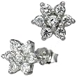 Star Flower Diamond Cubic Zirconia Platinum Overlay Sterling Silver Studs