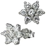 Star Flower Diamond Cubic Zirconia Platinum Overlay Sterling Silver Studs