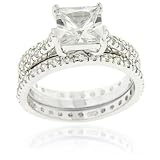 Paris Jewelry Sterling Silver Diamond Bridal Ring Set