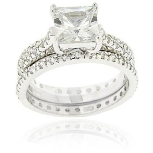 Cheap Paris Jewelry Sterling Silver Diamond Bridal Ring Set