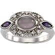 14K White Gold Chalcedony, Amethyst and Diamond Ring
