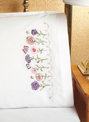 Garden on Carnations Stamped Embroidery Pillowcase Pair
