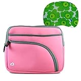 Gateway 10  Notebook *PINK* Neoprene Retro Double Zipper Case + Green Watercolor Mouse pad