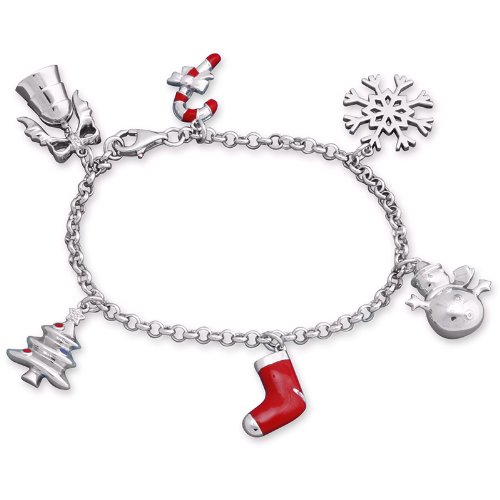 Silver Christmas Charm Diamond Bracelet