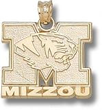 Missouri Tigers Solid 10K Gold ''M MIZZOU'' Tiger Head 5/8'' Pendant