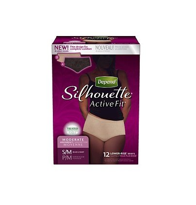 Depend Underwear Silhouette Active Fit, Beige & Black, Small/Medium, 12 Count (1 Pack)