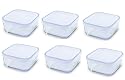 Set of 6 Medium Storage Bormioli Rocco Frigoverre Serving Glass Container with Plastic Lid - 4" Square