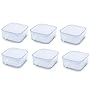 Set of 6 Medium Storage Bormioli Rocco Frigoverre Serving Glass Container with Plastic Lid - 4" Square