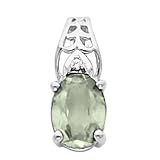 14K White Gold Prasiolite and Diamond Pendant